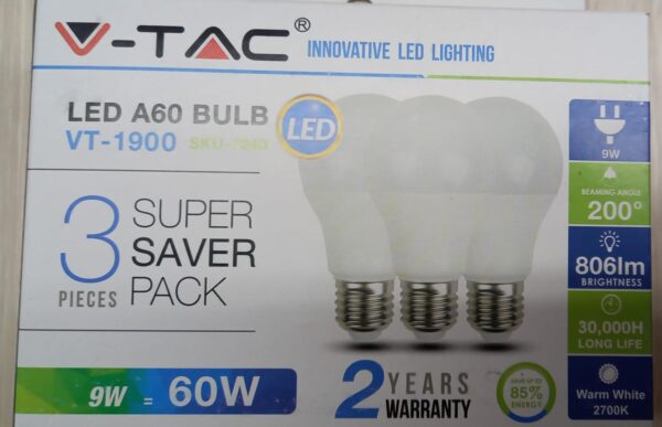 LAMPADA LED 9 W V-TAC 3 PEZZI